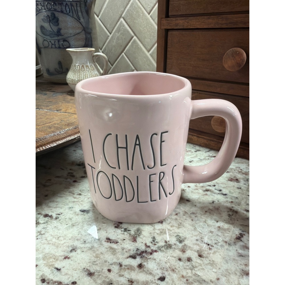 Rae Dunn I CHASE TODDLERS Pink Ceramic Mug Long Letter